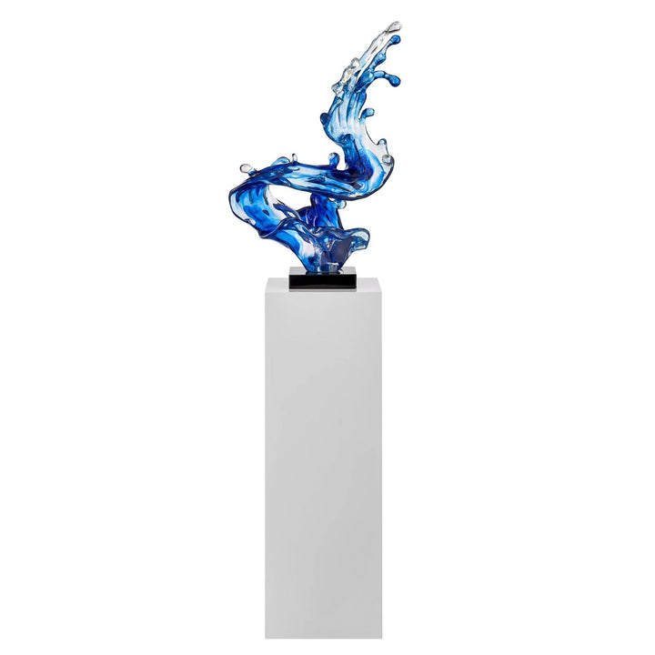 Sculpture de sol Ocean Blue Cortes Bay Wave avec support blanc, 43" de hauteur