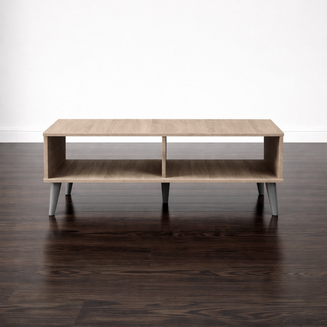 Pierre Mid-Century Modern Oak and Light Grey Coffee Table