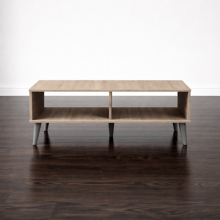 Pierre Mid-Century Modern Oak and Light Grey Coffee Table