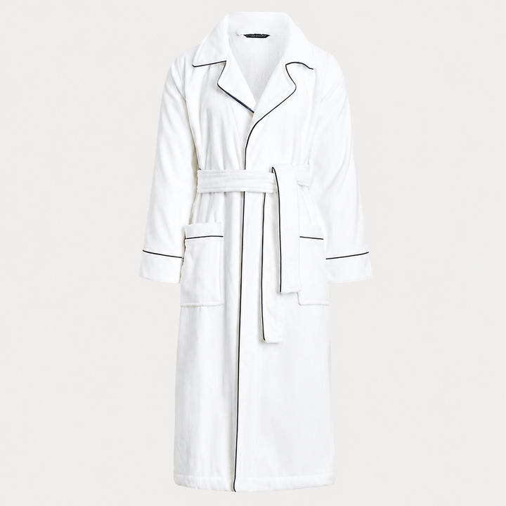White coat with black accents on a white background 