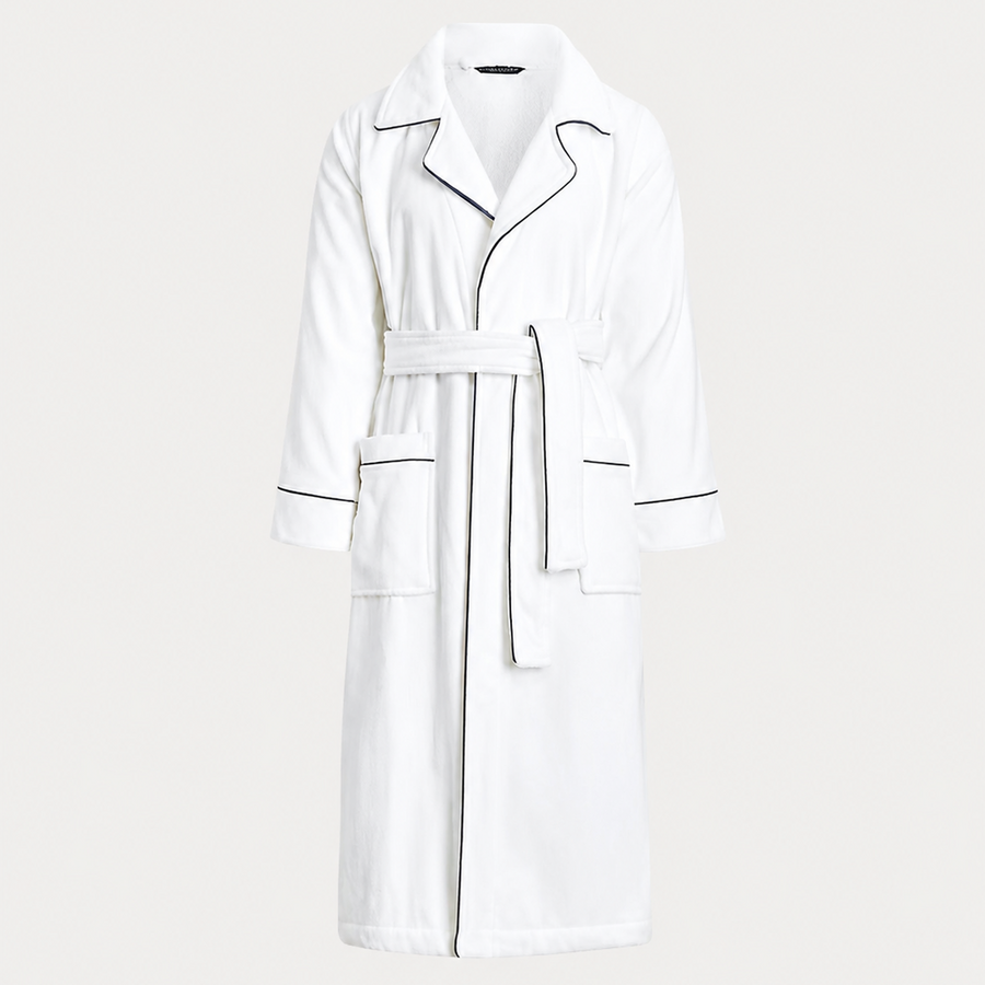 White coat with black accents on a white background 
