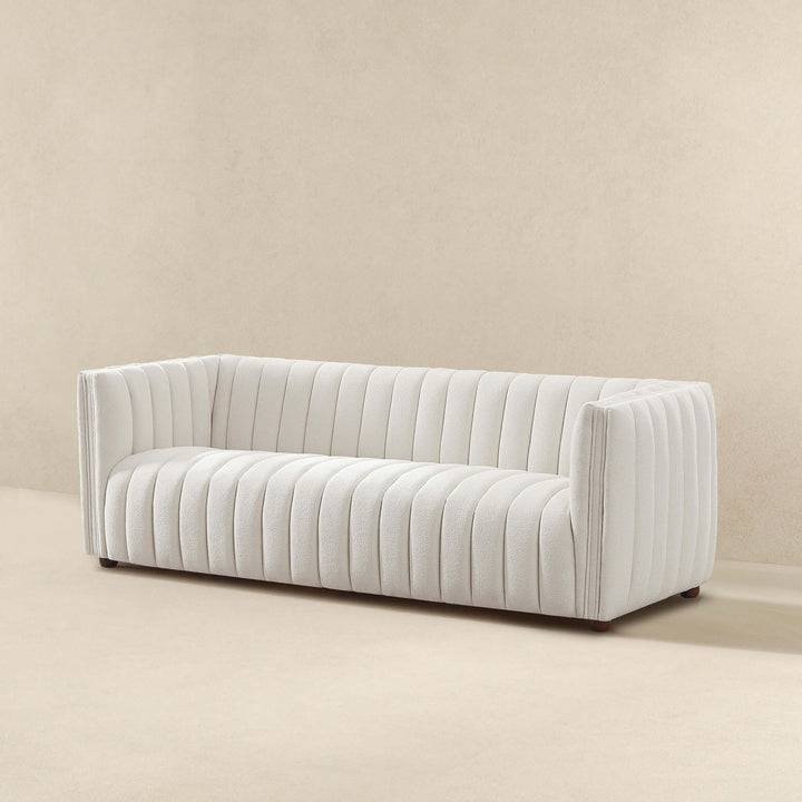 April Mid Century Modern Luxury Tight Back Beige Boucle Couch
