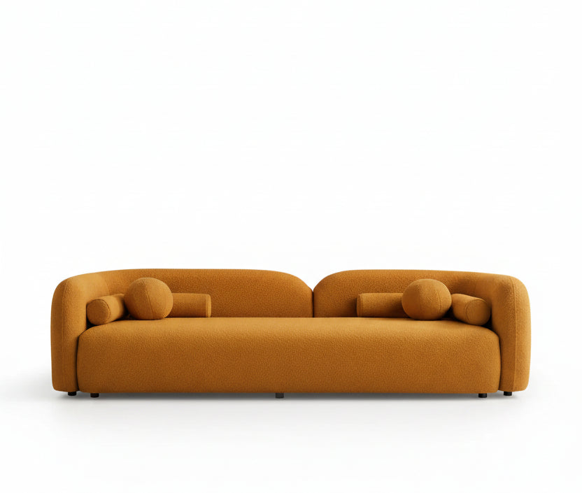 Orange sofa with unique design on a white background