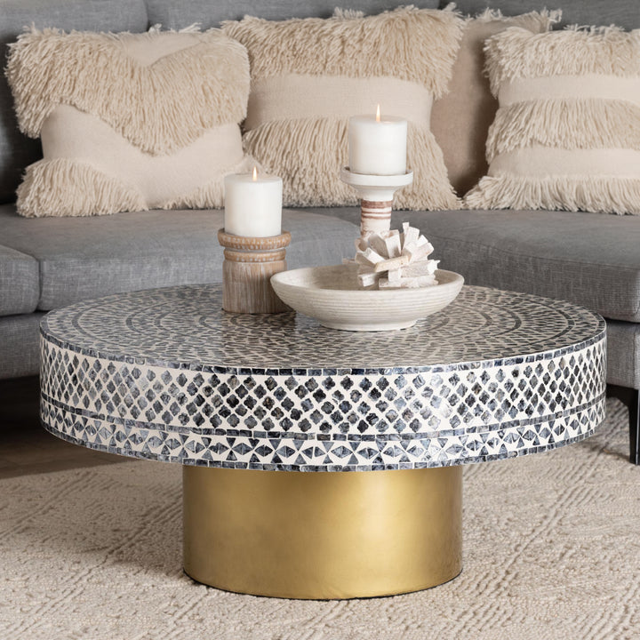 Idra Coastal Black and White Mother of Pearl Capiz Shell Coffee Table