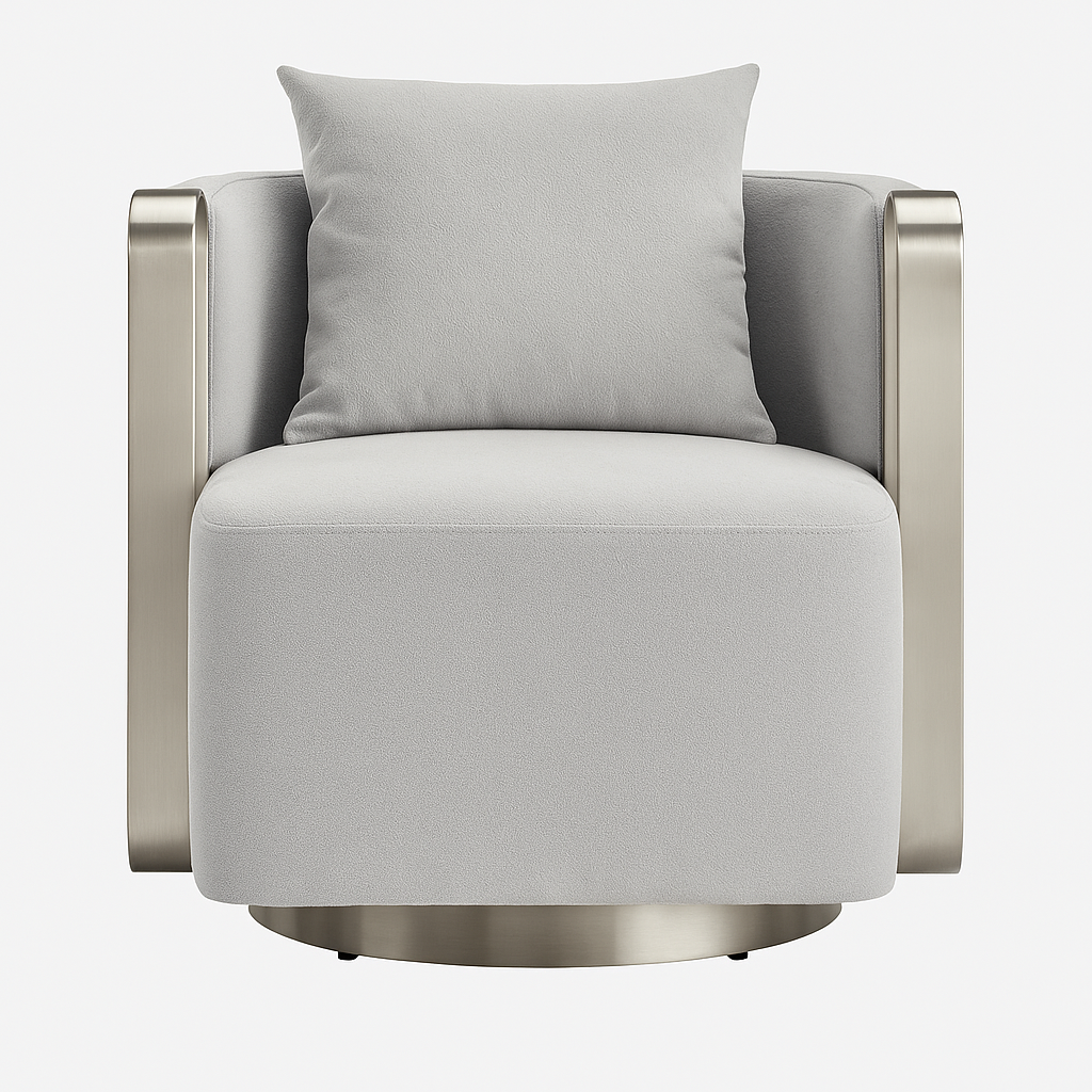 Gray armchair with silver accents on a white background