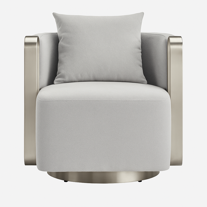Gray armchair with silver accents on a white background