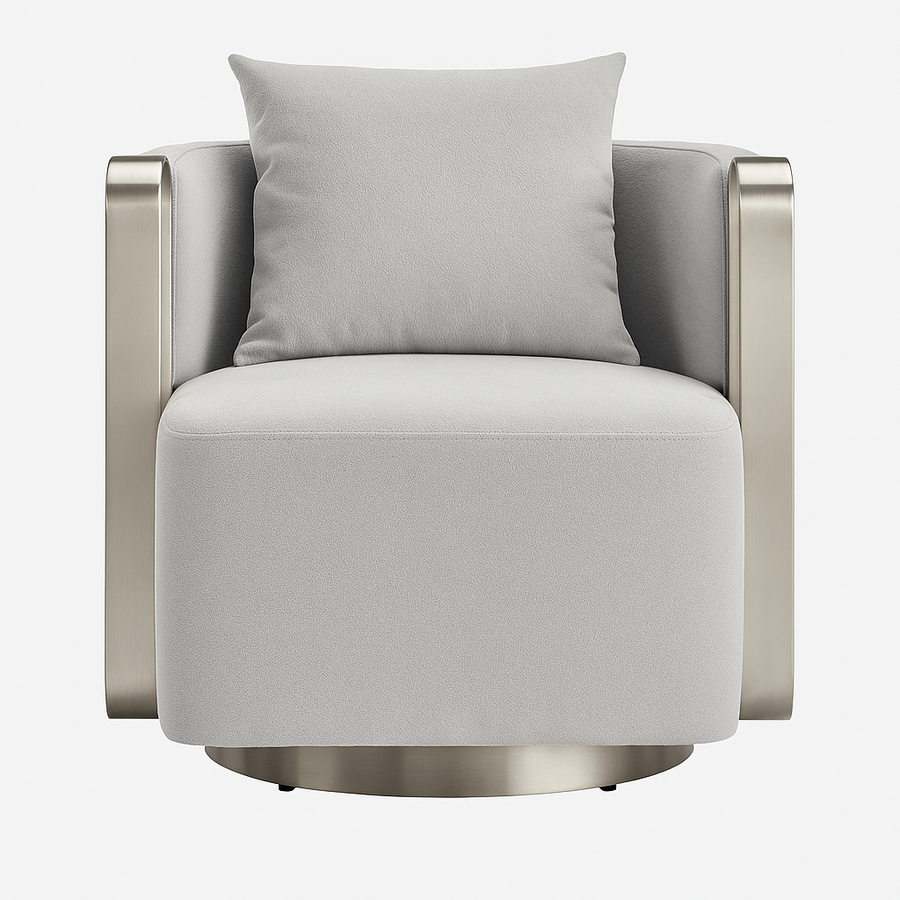 Gray armchair with silver accents on a white background