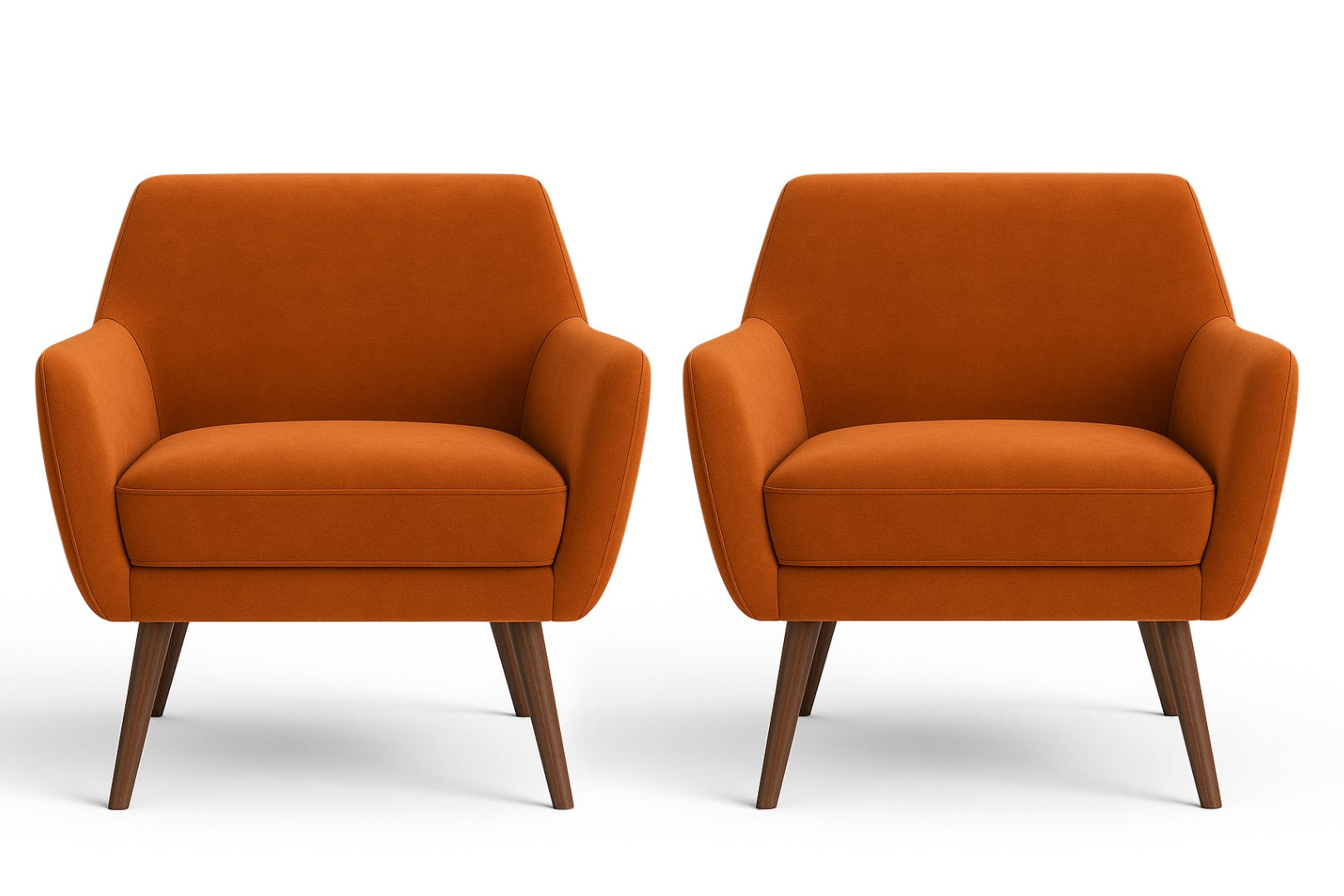 Two orange armchairs on a white background