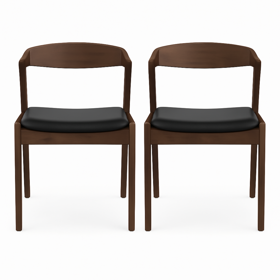 Dakota Solid Wood Black Leather Dining Chair (Set Of 2)