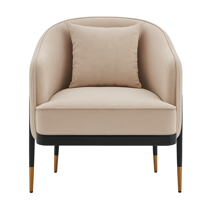 Beige armchair with a pillow on a white background