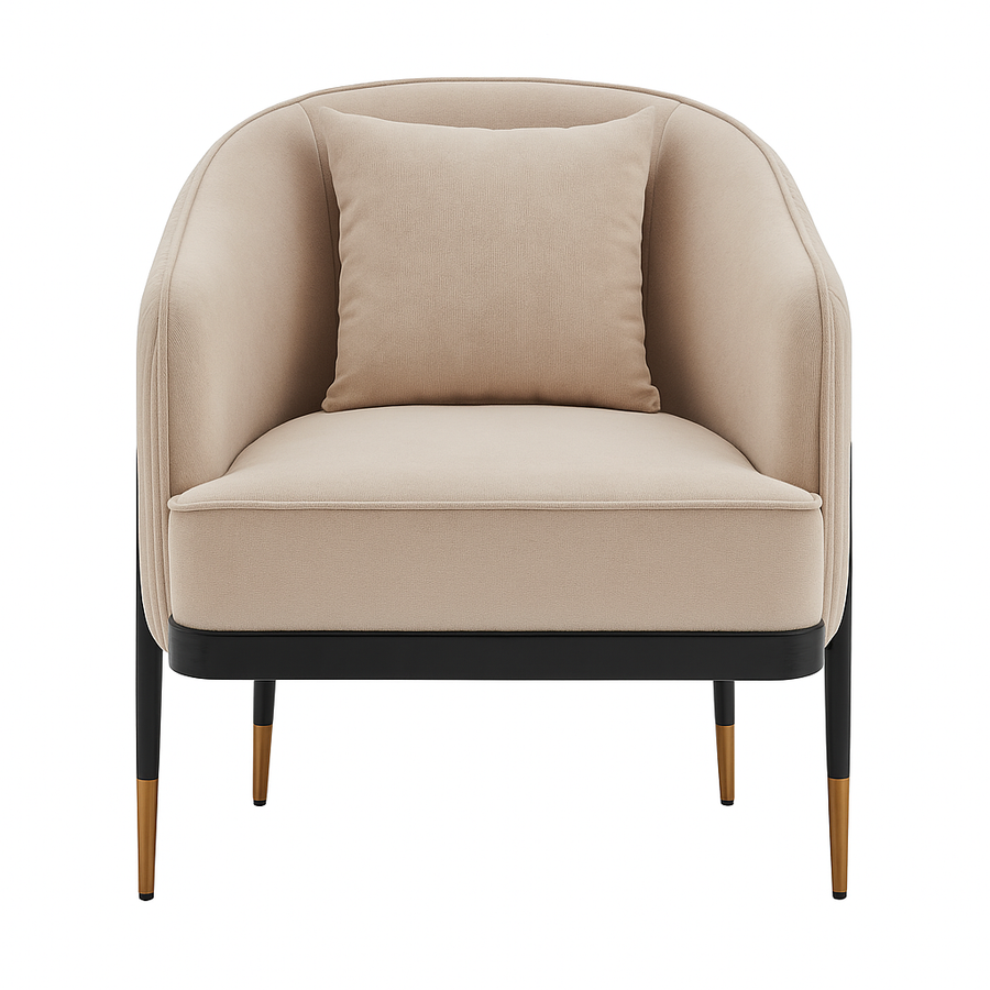 Beige armchair with a pillow on a white background