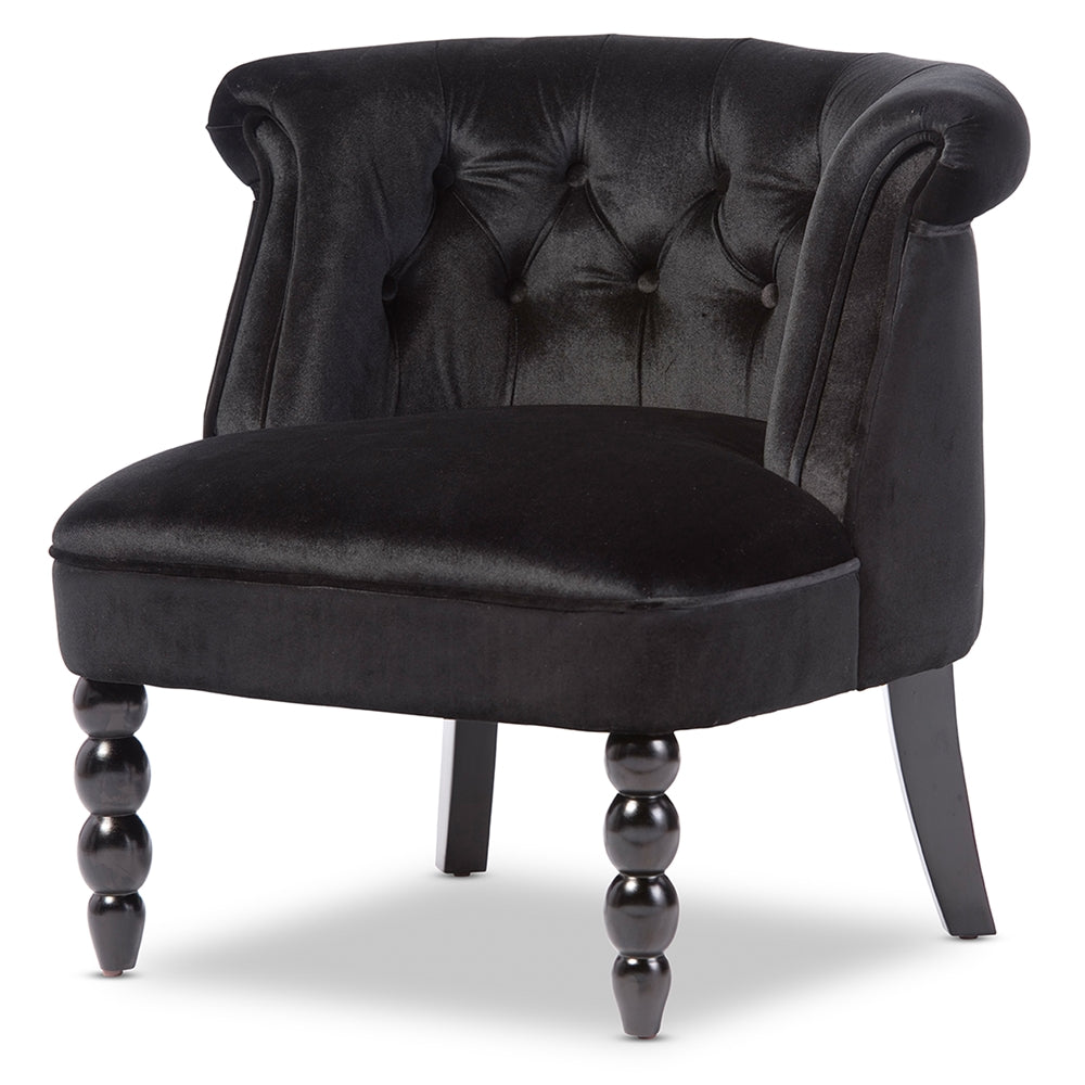 Flax Victorian  Black Velvet Fabric Upholstered Vanity Accent Chair