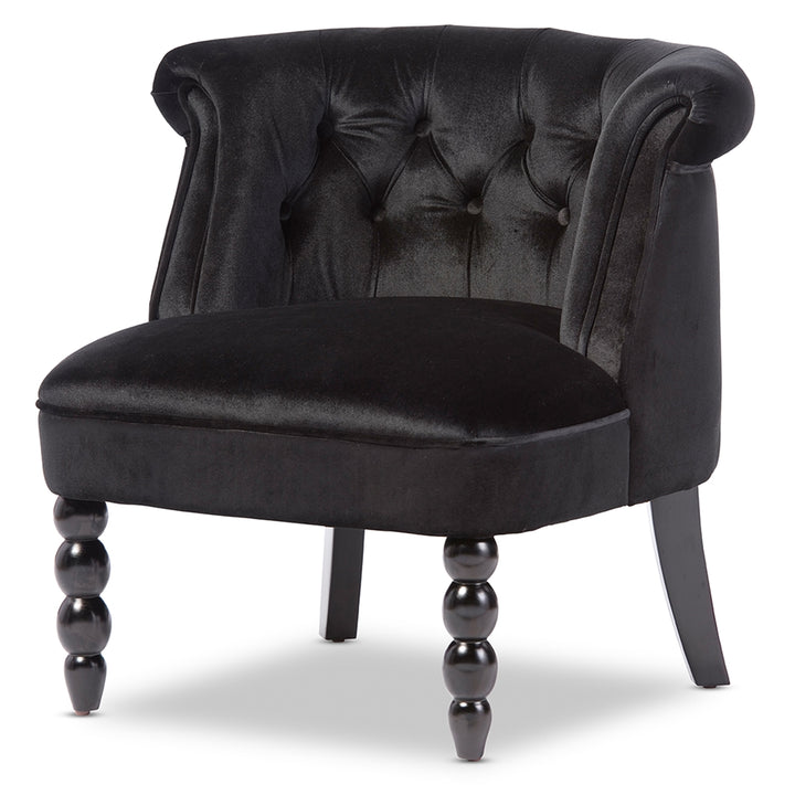 Flax Victorian  Black Velvet Fabric Upholstered Vanity Accent Chair
