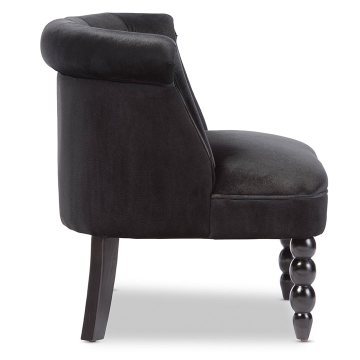 Flax Victorian  Black Velvet Fabric Upholstered Vanity Accent Chair