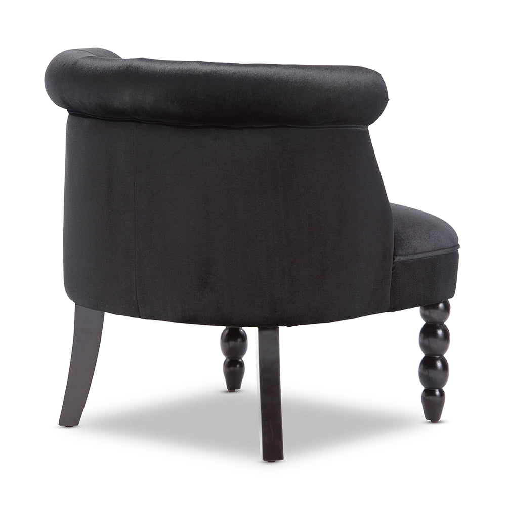 Flax Victorian  Black Velvet Fabric Upholstered Vanity Accent Chair