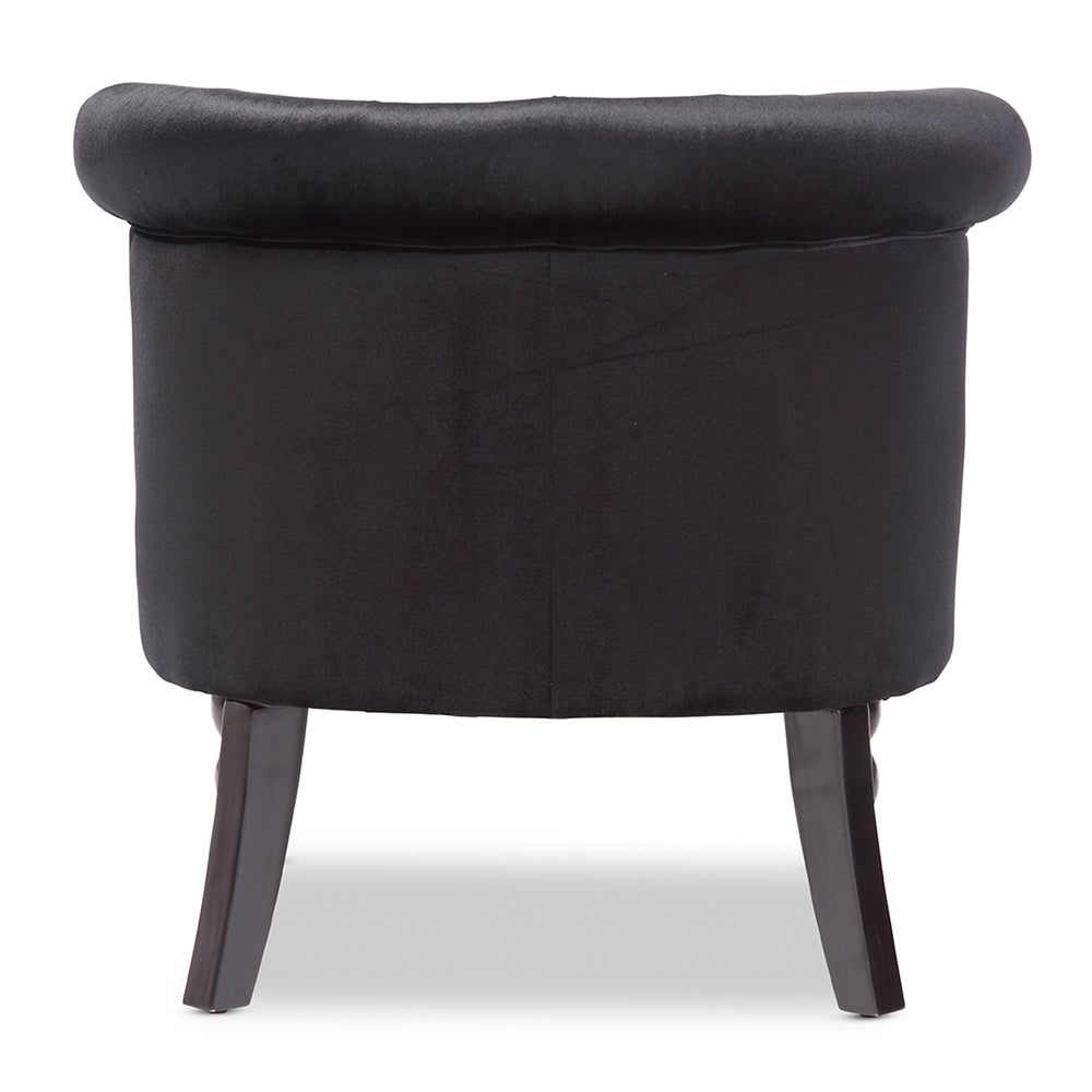 Flax Victorian  Black Velvet Fabric Upholstered Vanity Accent Chair