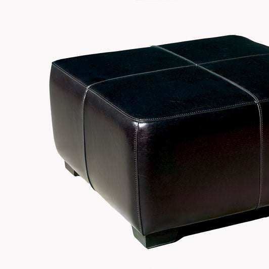 Baxton Studio Black Full Leather Square Ottoman Footstool