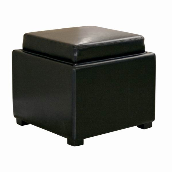 Black storage ottoman with a lid on a white background