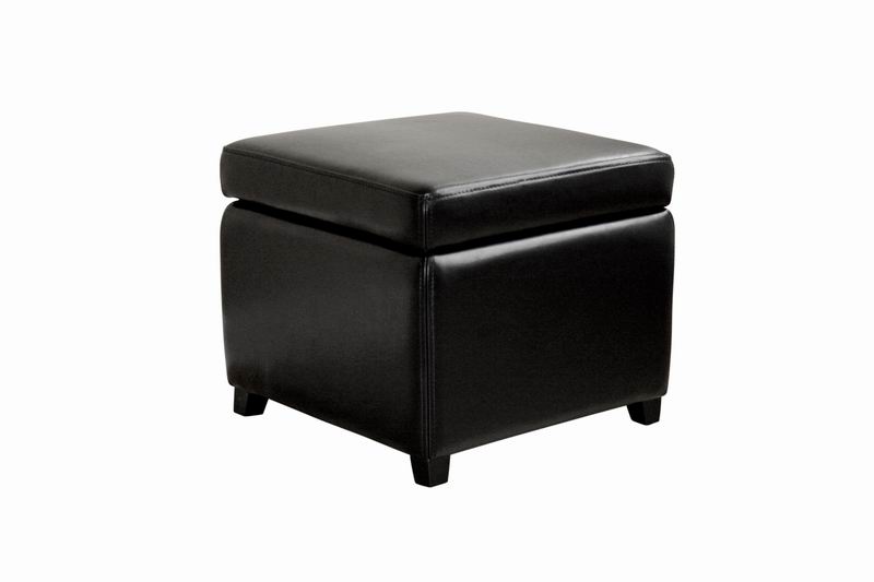 Baxton Studio Black Full Leather Small Storage Cube Ottoman