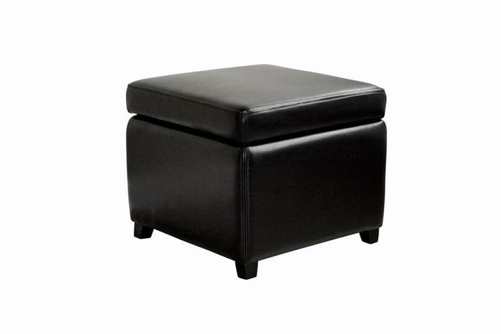Baxton Studio Black Full Leather Small Storage Cube Ottoman