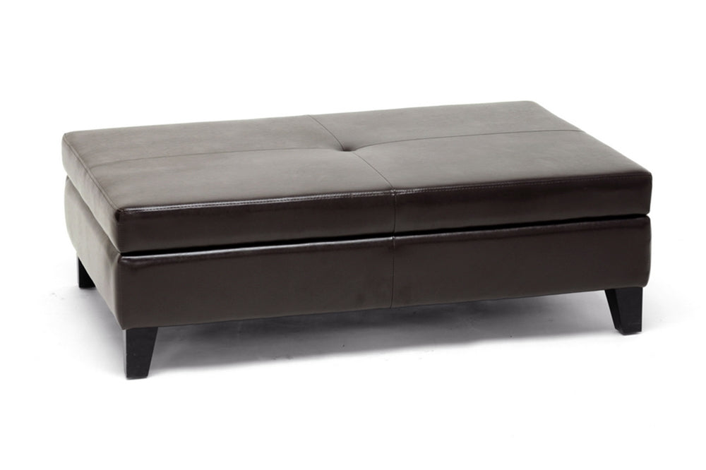 Baxton Studio Sandusky Dark Brown Full Leather Cocktail Ottoman