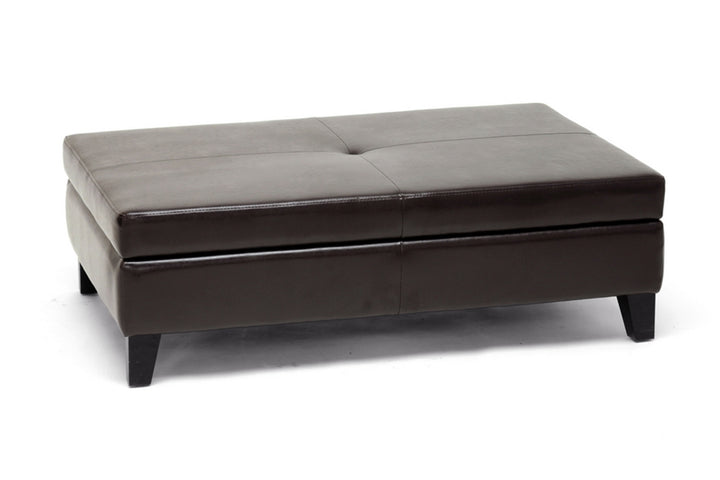 Baxton Studio Sandusky Dark Brown Full Leather Cocktail Ottoman