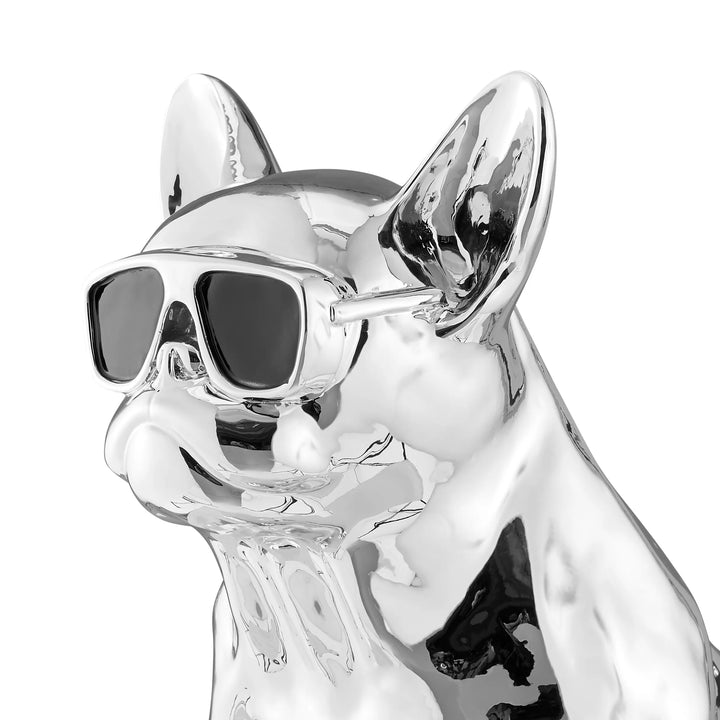 French Bulldog Sitting Sculpture. Chrome & Black