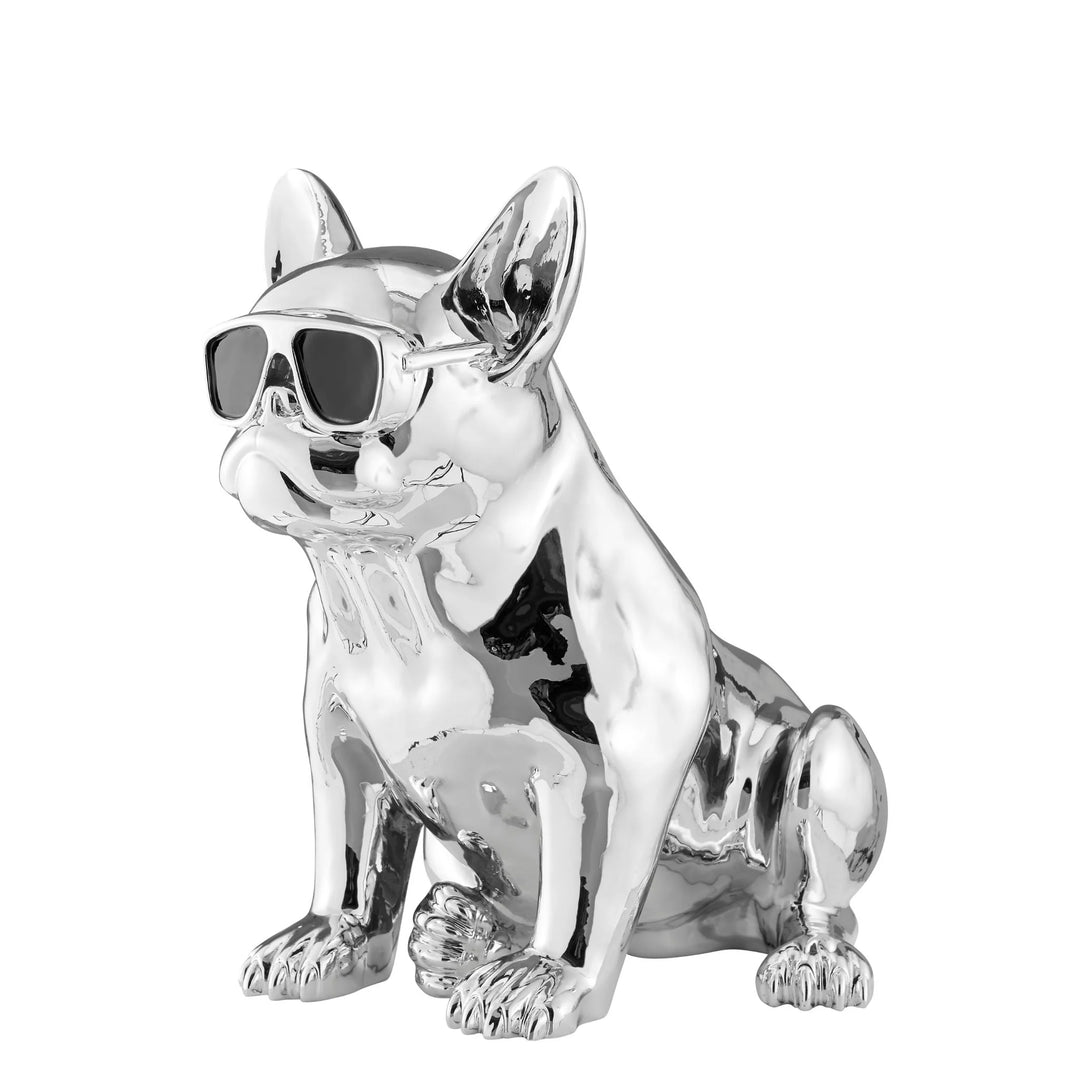 French Bulldog Sitting Sculpture. Chrome & Black