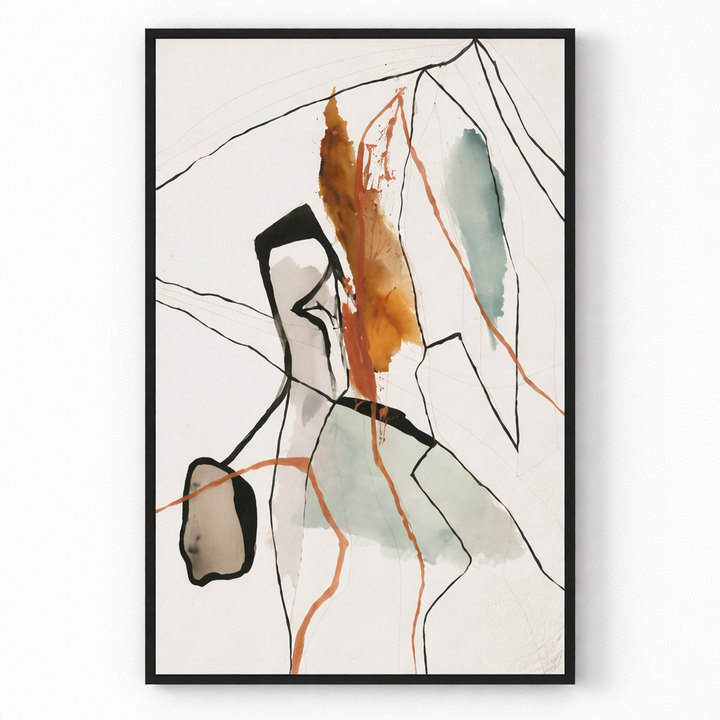 Abstract art print with lines and  shapes on a white background