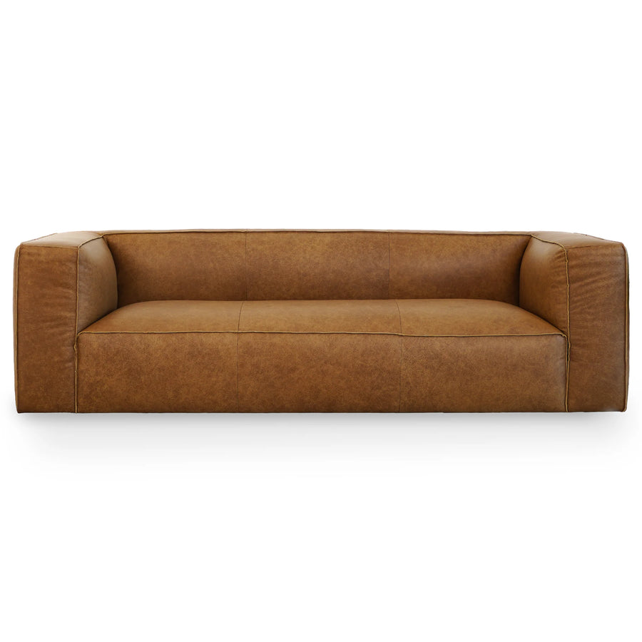 Brown leather sofa on a white background