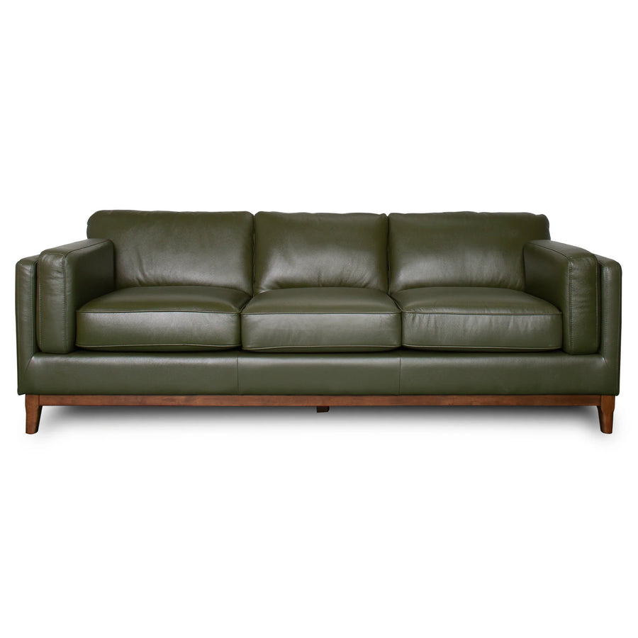 Green leather sofa on a white background