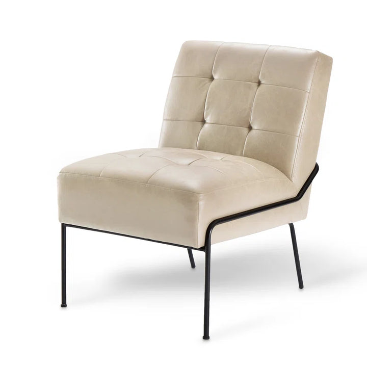 Schaible Leather Tufted Armless Side Chair