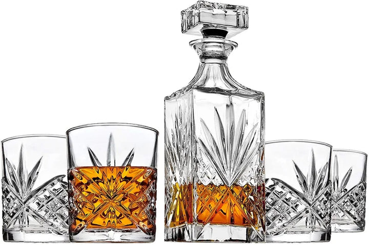 Dublin Crystal 5 Piece Whiskey Decanter 24Oz & Whiskey Glass 11Oz Set