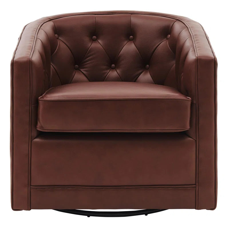 Leather Swivel Barrel Chair