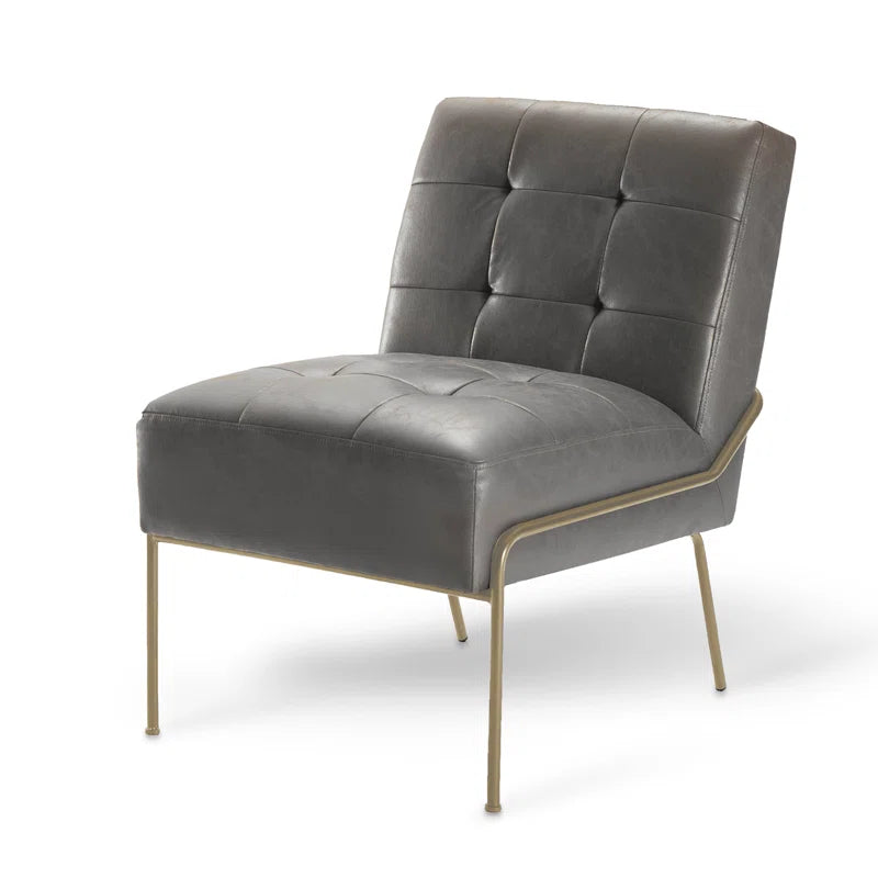 Schaible Leather Tufted Armless Side Chair