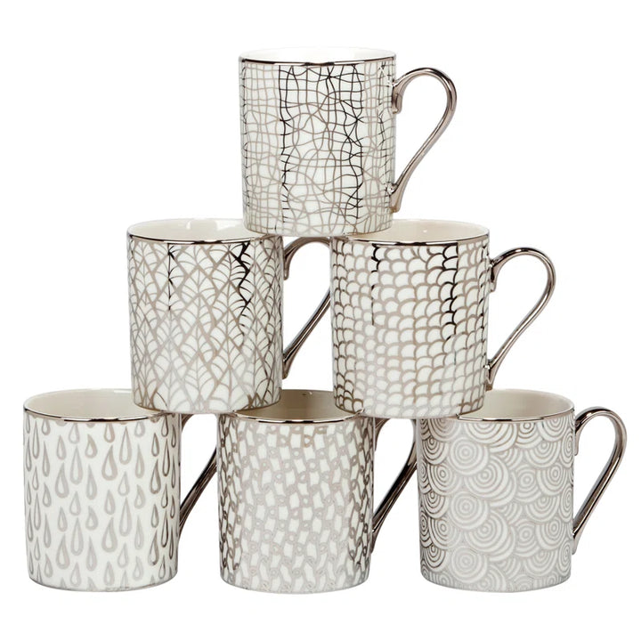 Mosaic Silver Set of 6 Plated Can Mugs 16Ox Asst