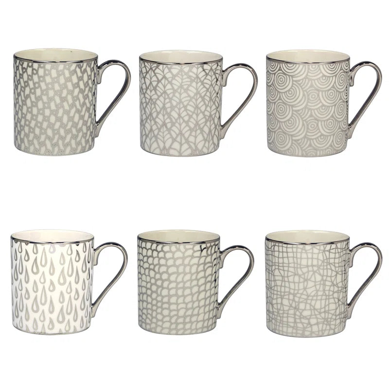 Mosaic Silver Set of 6 Plated Can Mugs 16Ox Asst