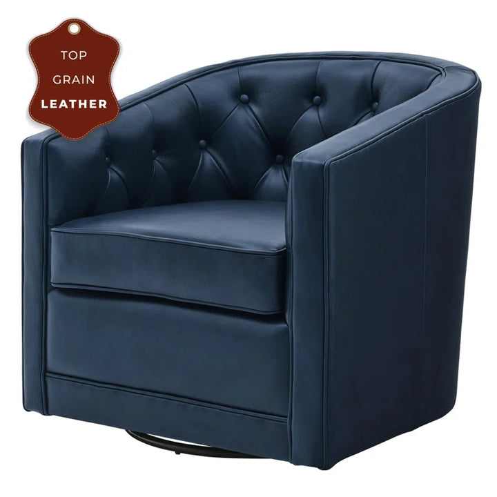 Leather Swivel Barrel Chair