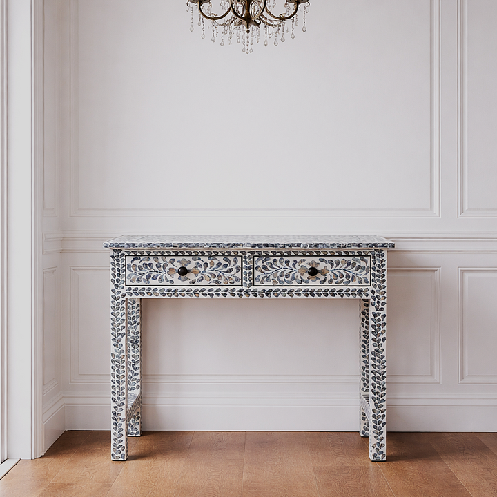 Diata Coastal Mother of Pearl Capiz Shell Console Table