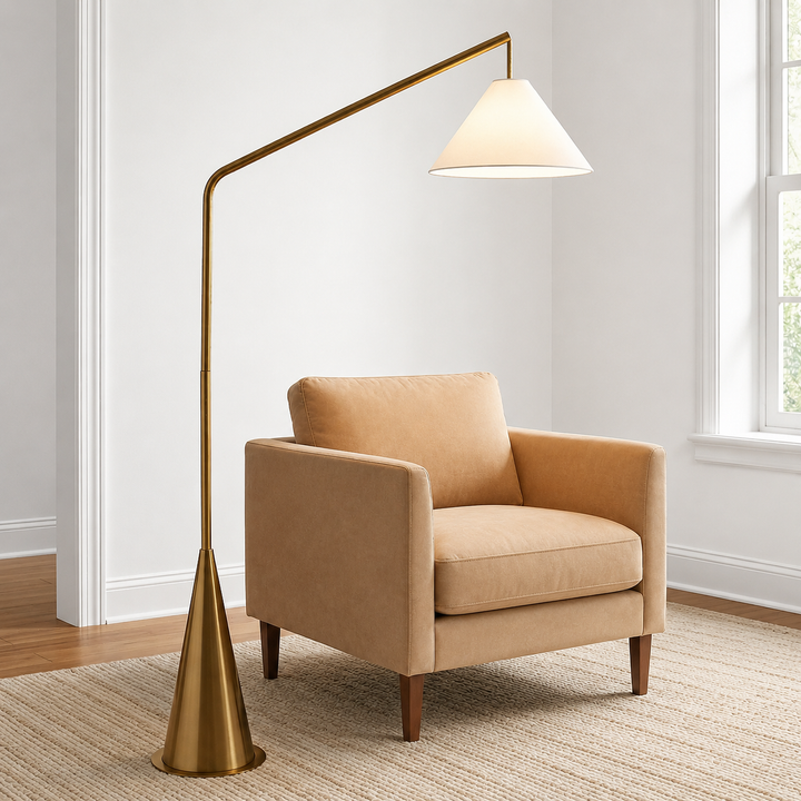 Lisbon Floor Lamp with On/Off Switch Coned Base Hanging White Shade