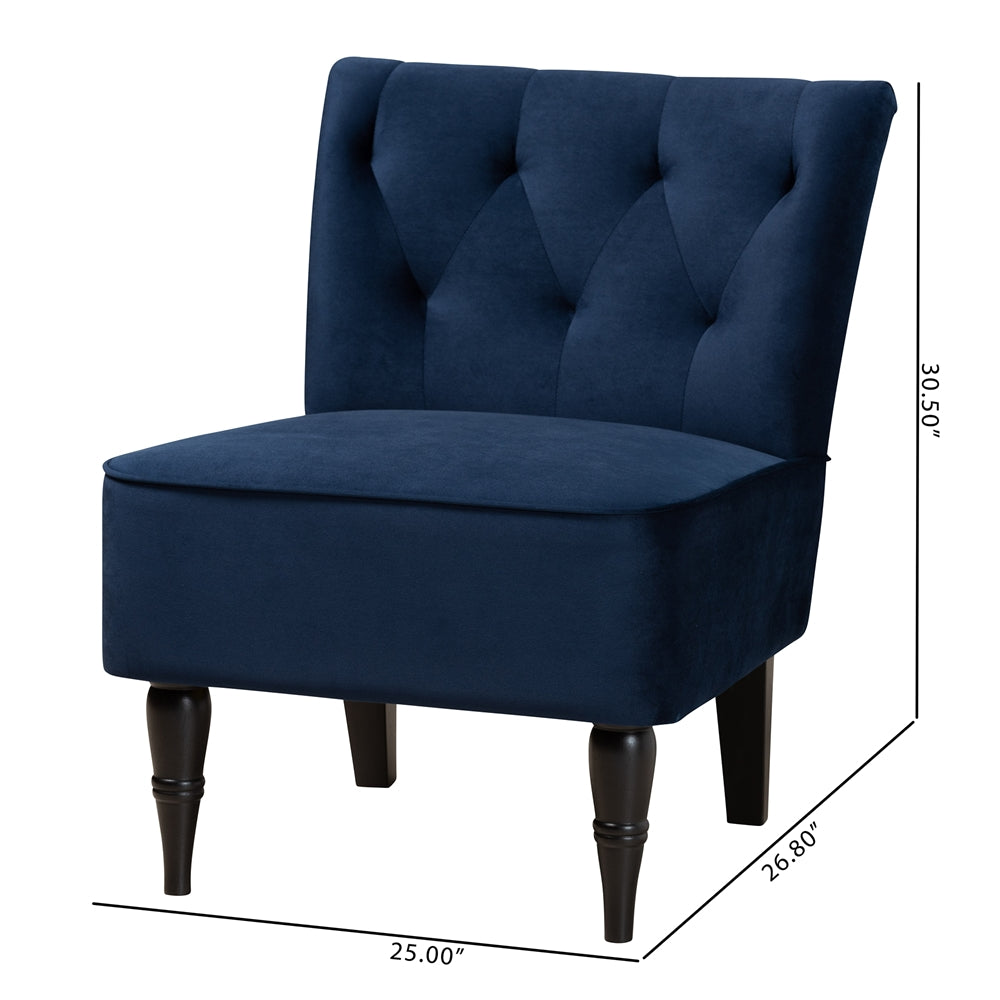 Harmon Modern and Contemporary Navy Blue Velvet Fabric Chair