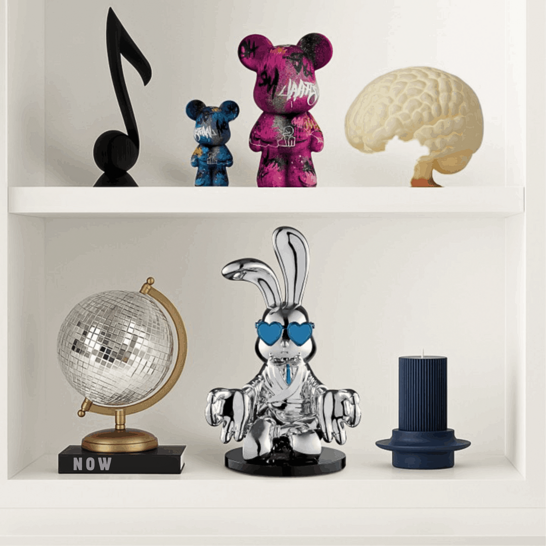 Sitting Rabbit with Blue Tie and Glasses