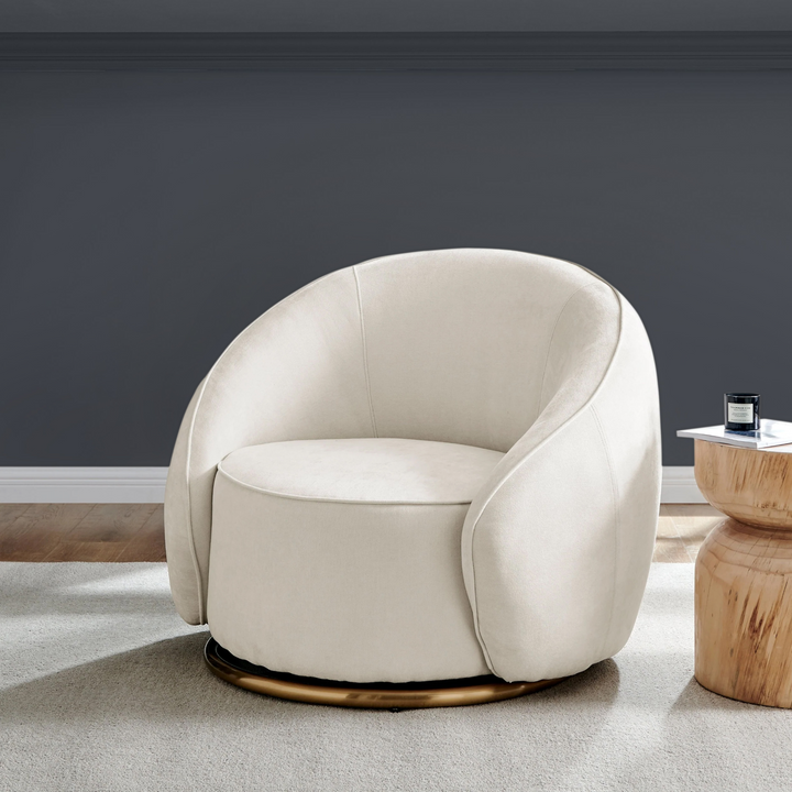 Ivory Swing Luxury Swivel Accent Chair. Ivory and Brushed Gold