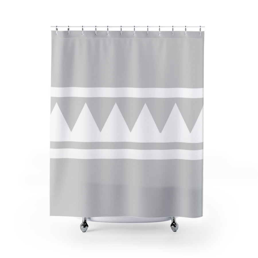 Gray and White Triangle Motif Shower Curtain - GLOBAL+ART+STYLE