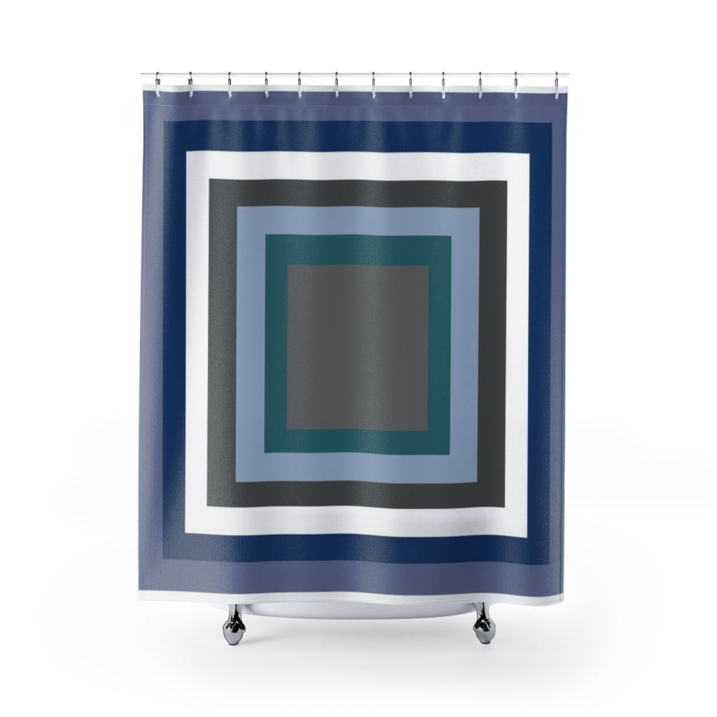 Blue Quilted Print Shower Curtain - GLOBAL+ART+STYLE